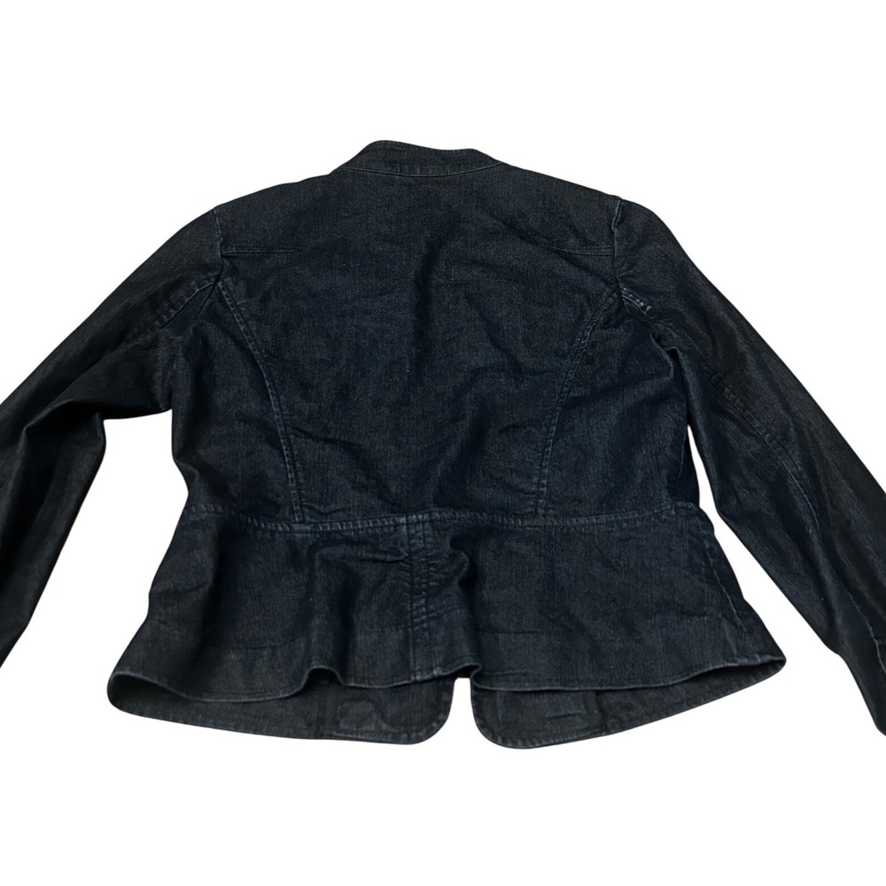 Apostrophe Stretch Dark Wash Denim Moto Jacket Mock Neck Peplum Blue Womens 6 - Picture 6 of 6